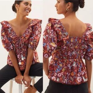 NWT Anthropologie Maeve Ruffled Tie-Front Blouse Size Medium